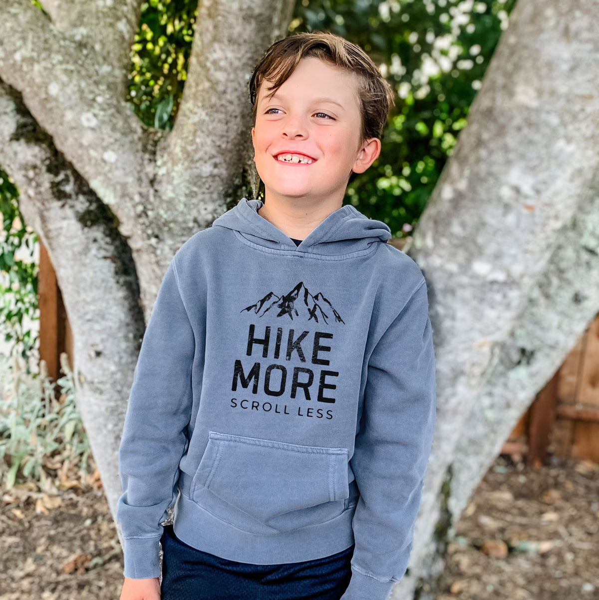 Hike More - Scroll Less - Youth Pigment Dyed Hoodie