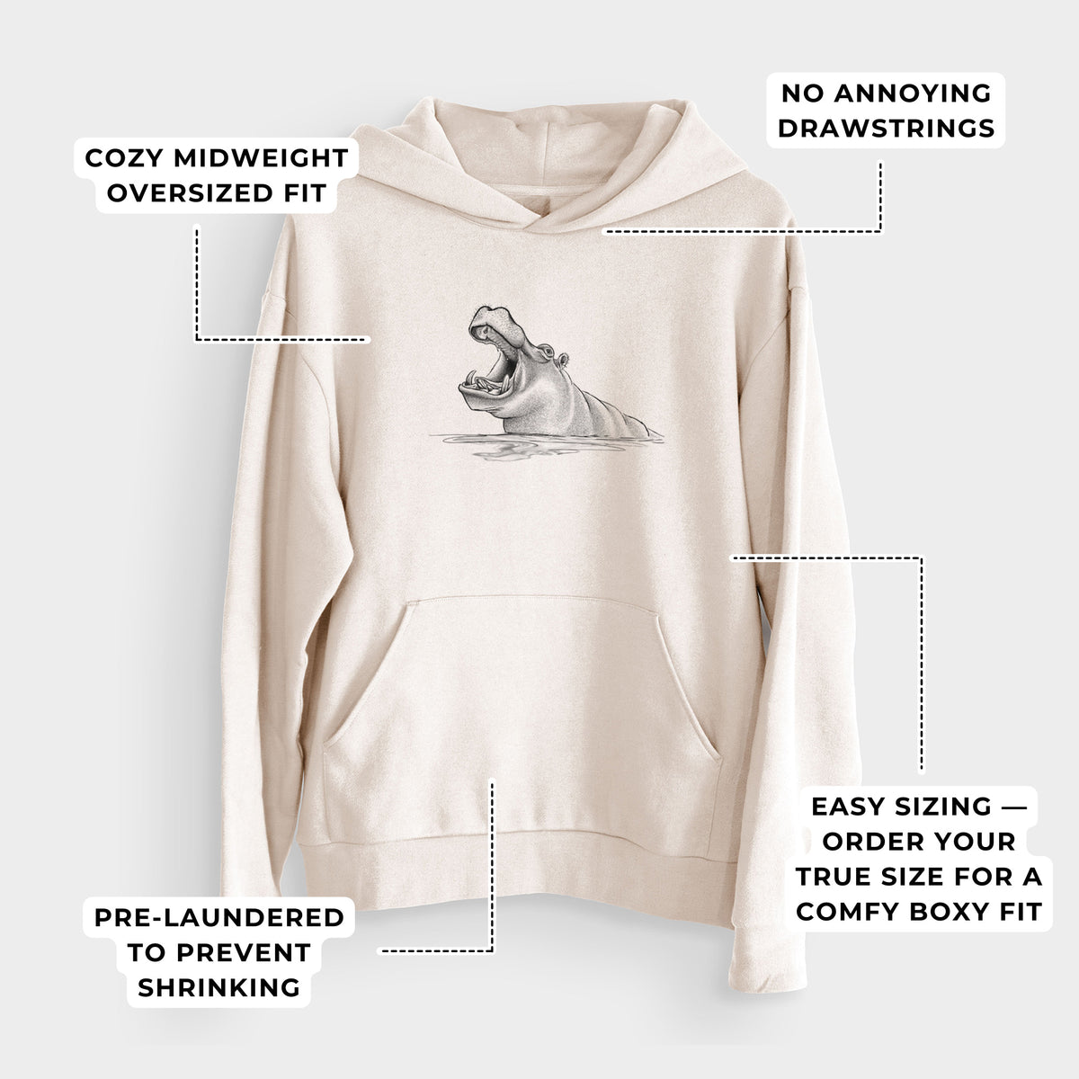 Hippo - Hippopotamus amphibius  - Bodega Midweight Hoodie