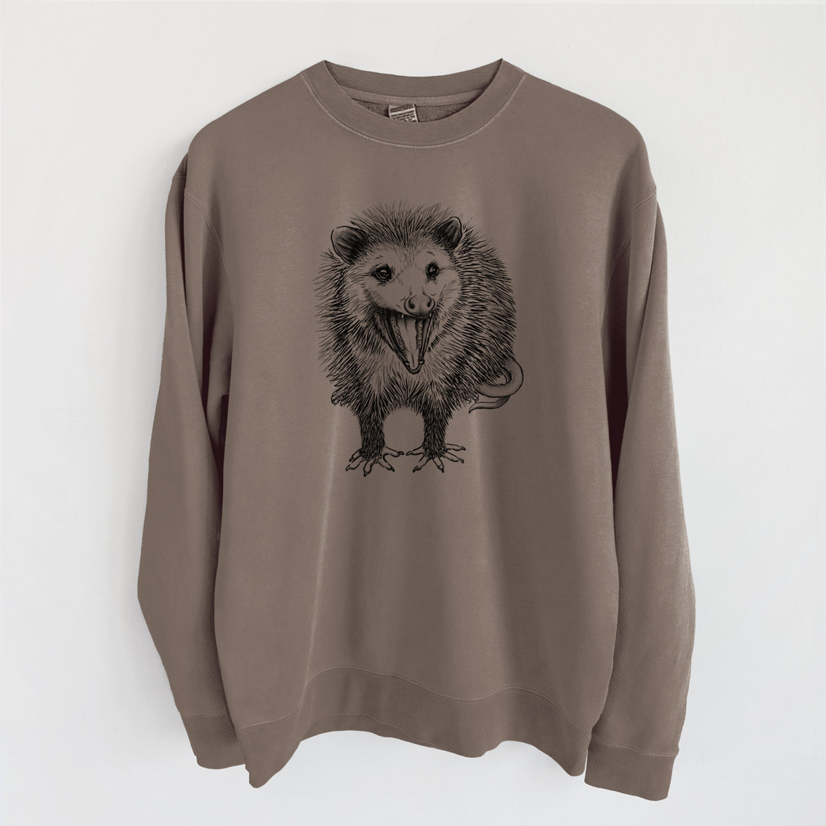 Hissing Opossum - Didelphidae - Unisex Pigment Dyed Crew Sweatshirt in Espresso Brown Color