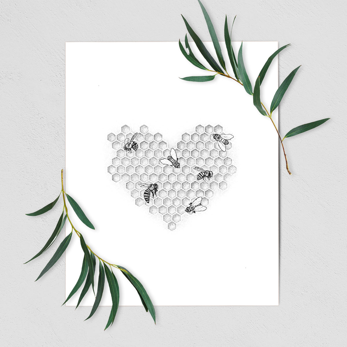 Honeycomb Heart with Bees - Fine Art Print