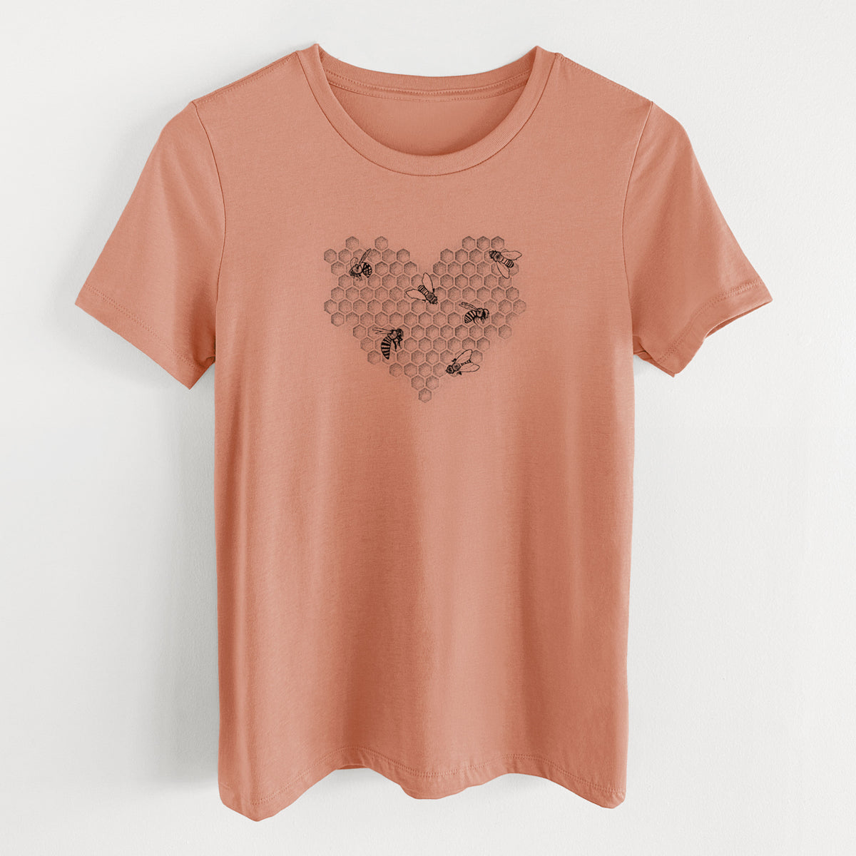 Honeycomb Heart with Bees - Women&#39;s Lightweight Relaxed Fit 100% Cotton Crewneck