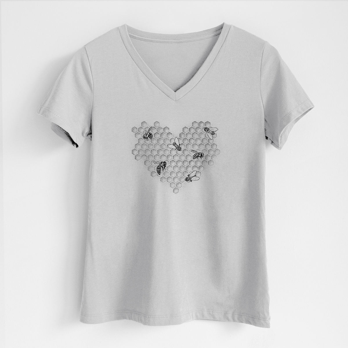 Honeycomb Heart with Bees - Women&#39;s Lightweight Relaxed Fit 100% Cotton V-neck