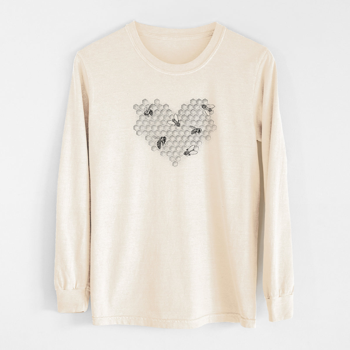 Honeycomb Heart with Bees - Unisex Comfort Colors 100% Cotton Long Sleeve