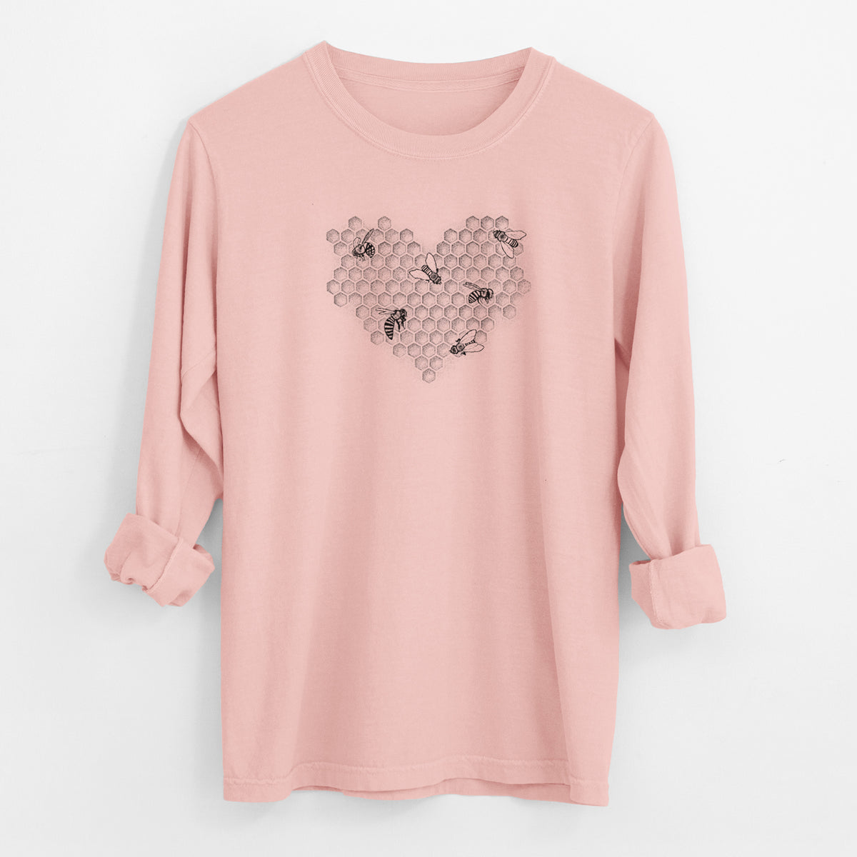 Honeycomb Heart with Bees - Men&#39;s Heavyweight 100% Cotton Long Sleeve