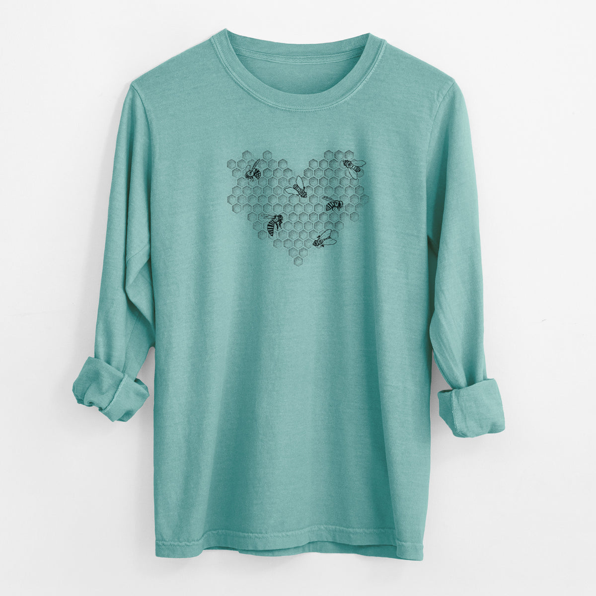 Honeycomb Heart with Bees - Men&#39;s Heavyweight 100% Cotton Long Sleeve