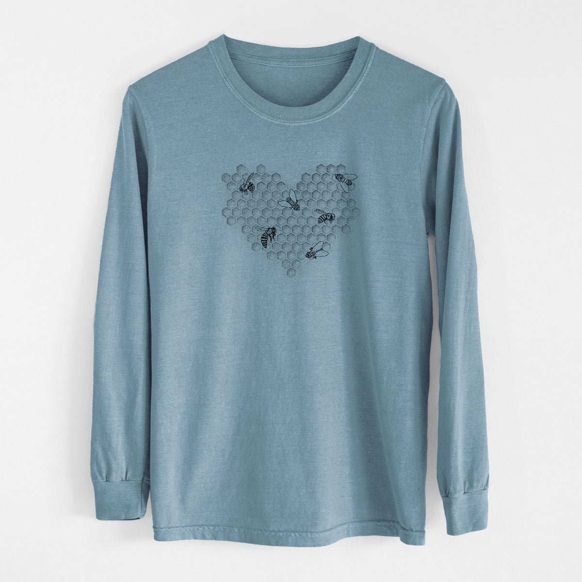 Honeycomb Heart with Bees - Men&#39;s Heavyweight 100% Cotton Long Sleeve