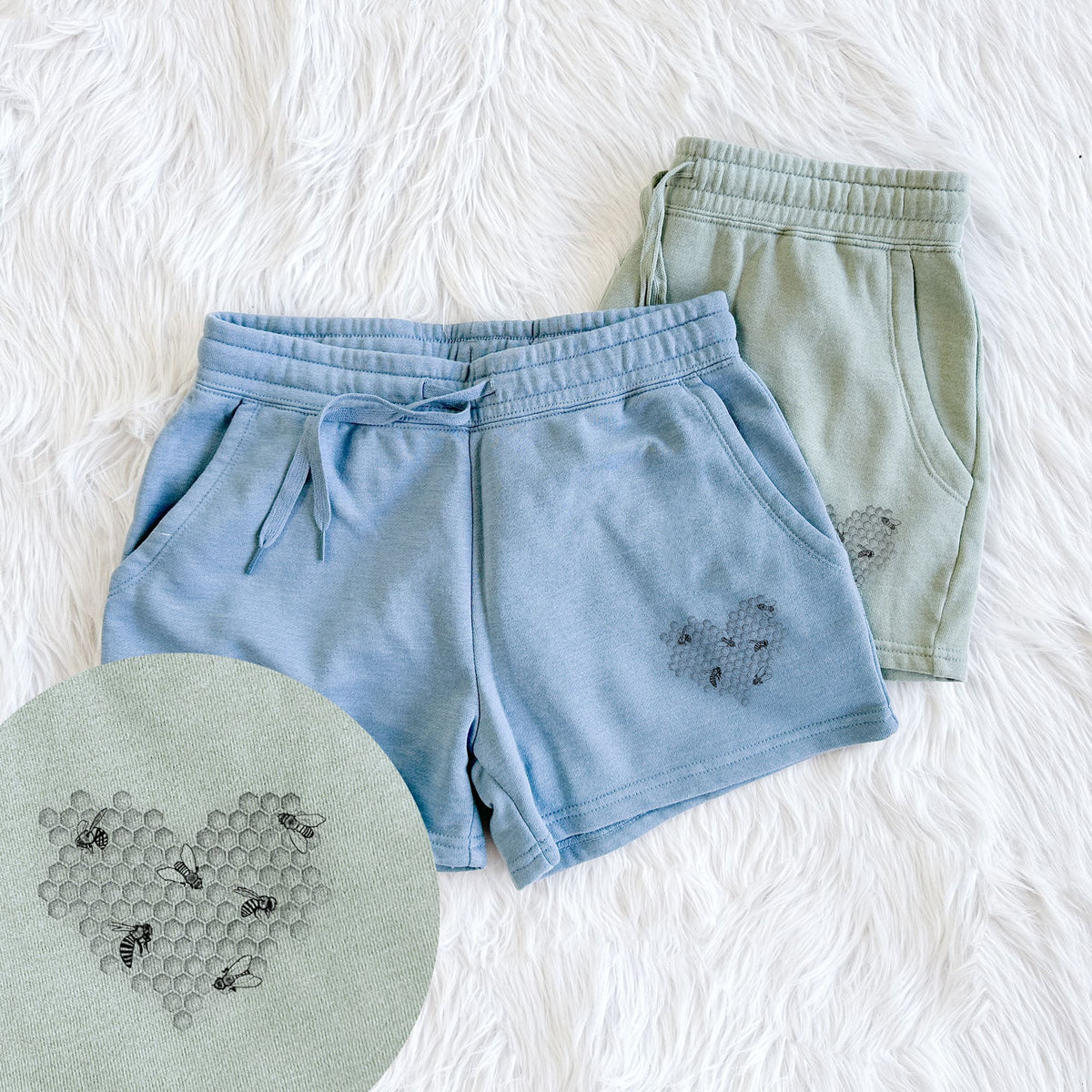 Honeycomb Heart with Bees - Women's Cali Wave Shorts