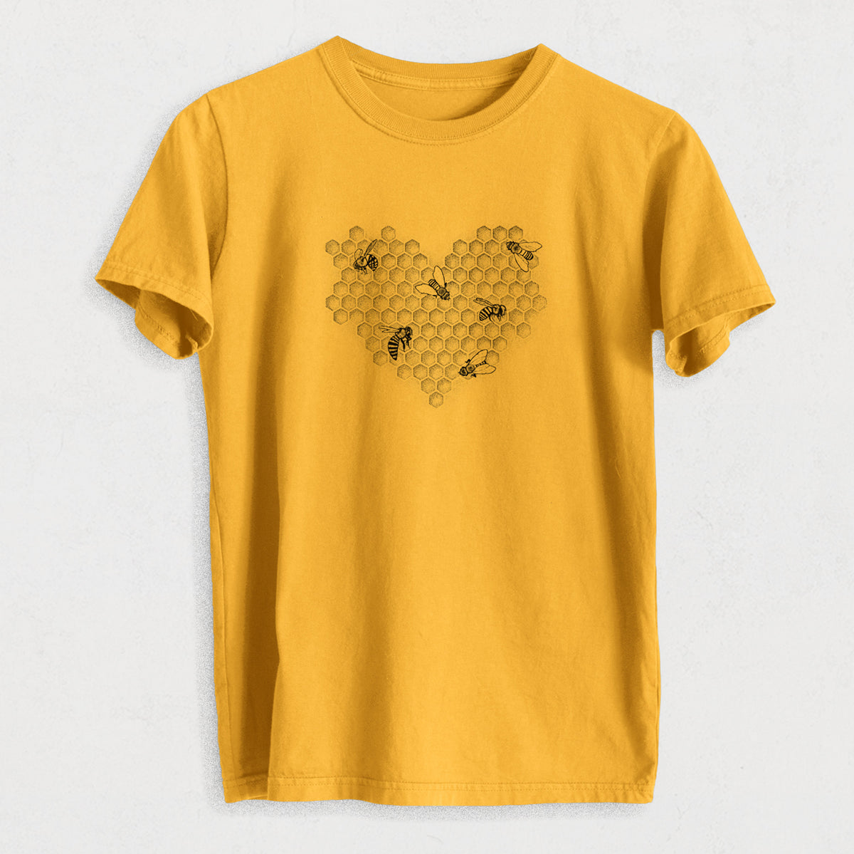 Honeycomb Heart with Bees - Heavyweight Men&#39;s 100% Organic Cotton Tee