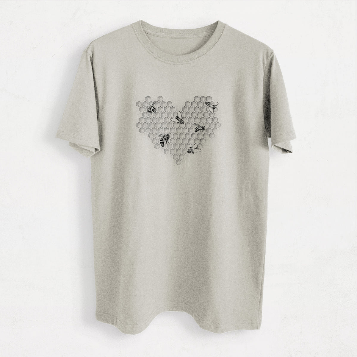 Honeycomb Heart with Bees - Heavyweight Men&#39;s 100% Organic Cotton Tee