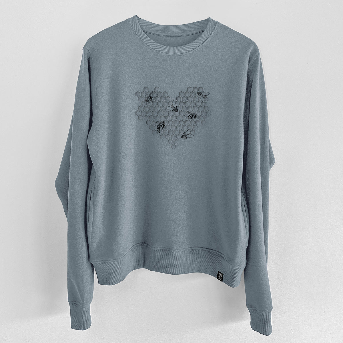 Honeycomb Heart with Bees  - Unisex Reclaimed Crewneck Sweatshirt