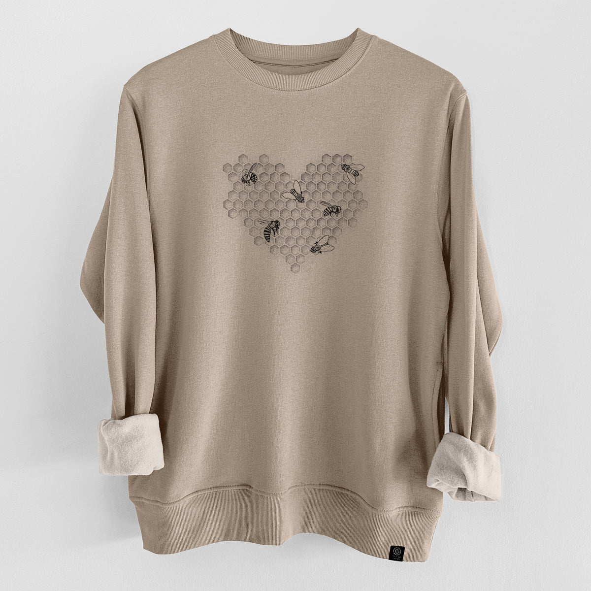 Honeycomb Heart with Bees  - Unisex Reclaimed Crewneck Sweatshirt