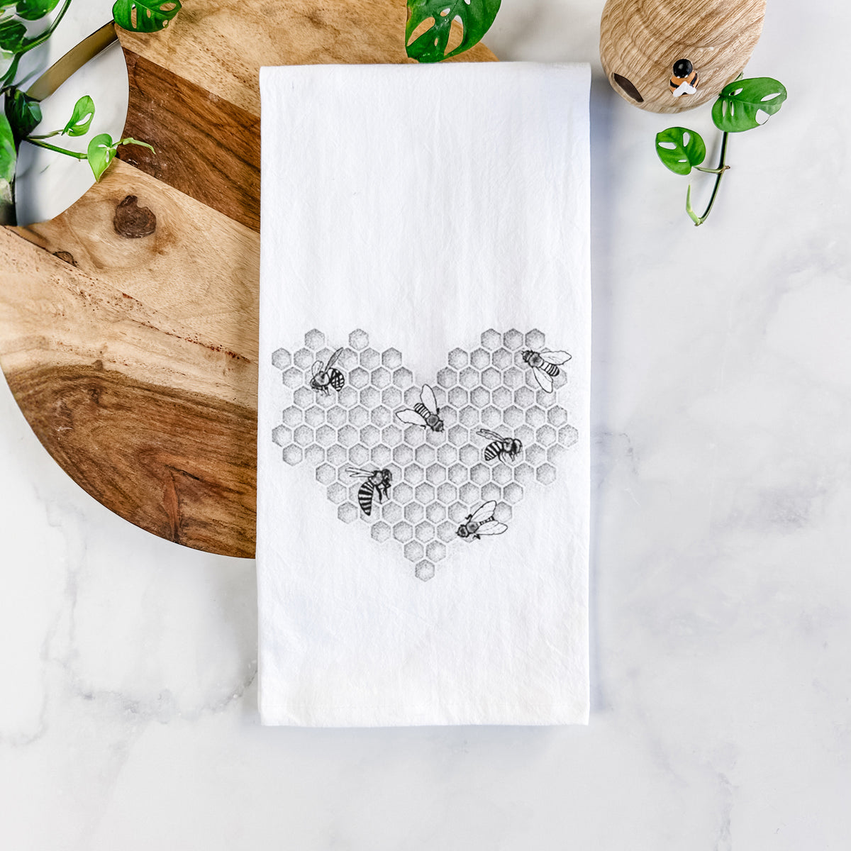 Honeycomb Heart with Bees Tea Towel