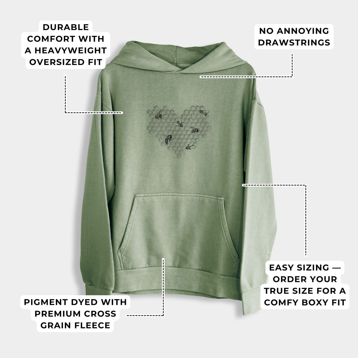 Honeycomb Heart with Bees  - Urban Heavyweight Hoodie