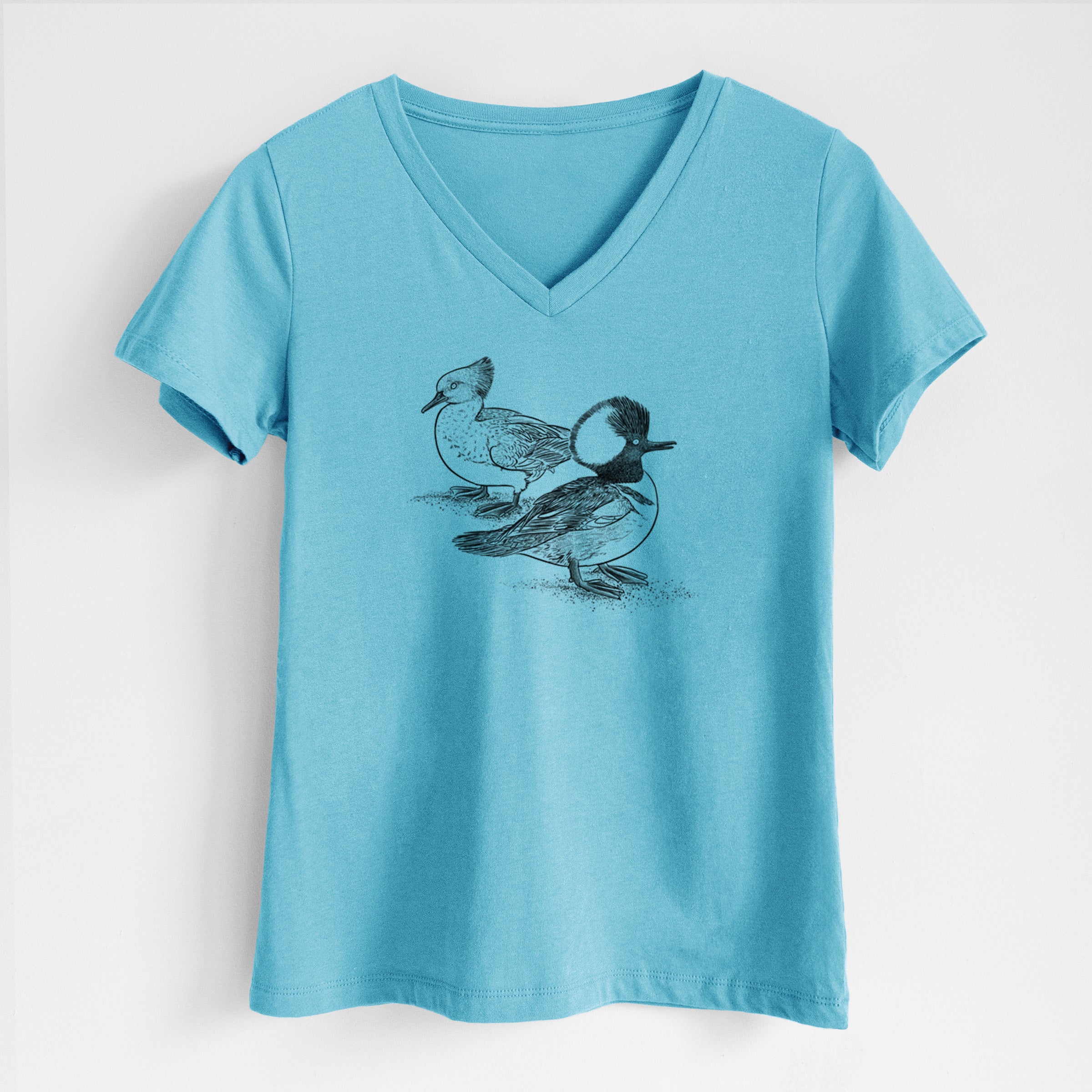 Hooded Mergansers - Lophodytes cucullatus - Women's Lightweight Relaxed Fit 100% Cotton V-neck