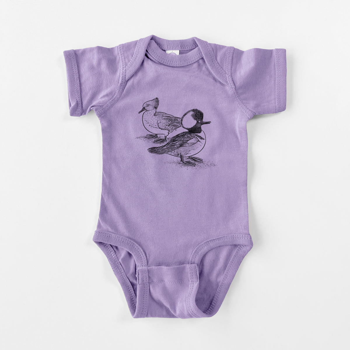 Hooded Mergansers - Lophodytes cucullatus - Baby Fine Jersey Bodysuit