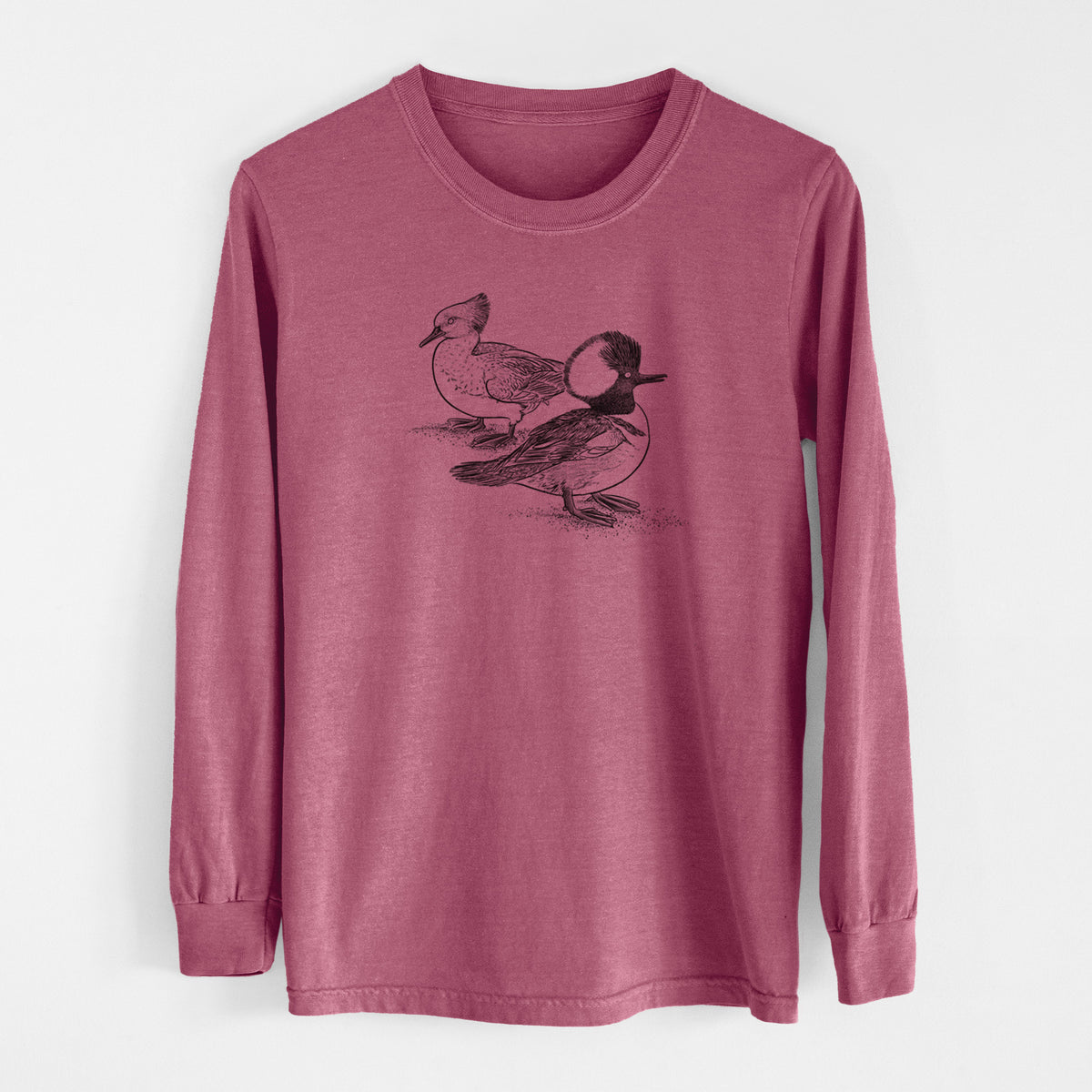 Hooded Mergansers - Lophodytes cucullatus - Men&#39;s Heavyweight 100% Cotton Long Sleeve