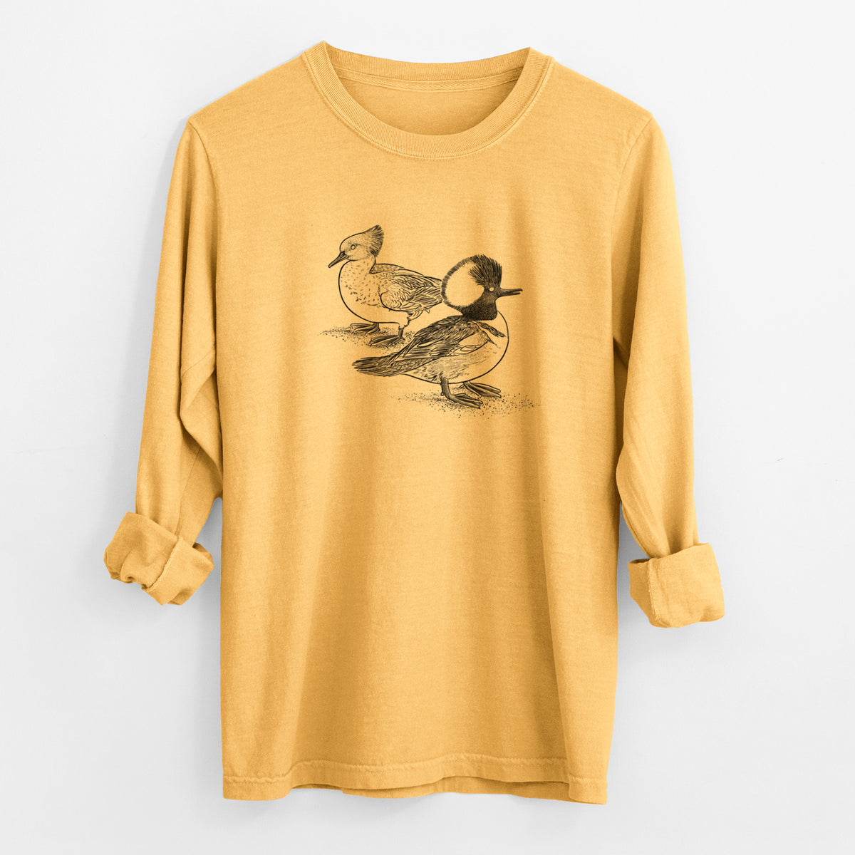 Hooded Mergansers - Lophodytes cucullatus - Unisex Comfort Colors 100% Cotton Long Sleeve