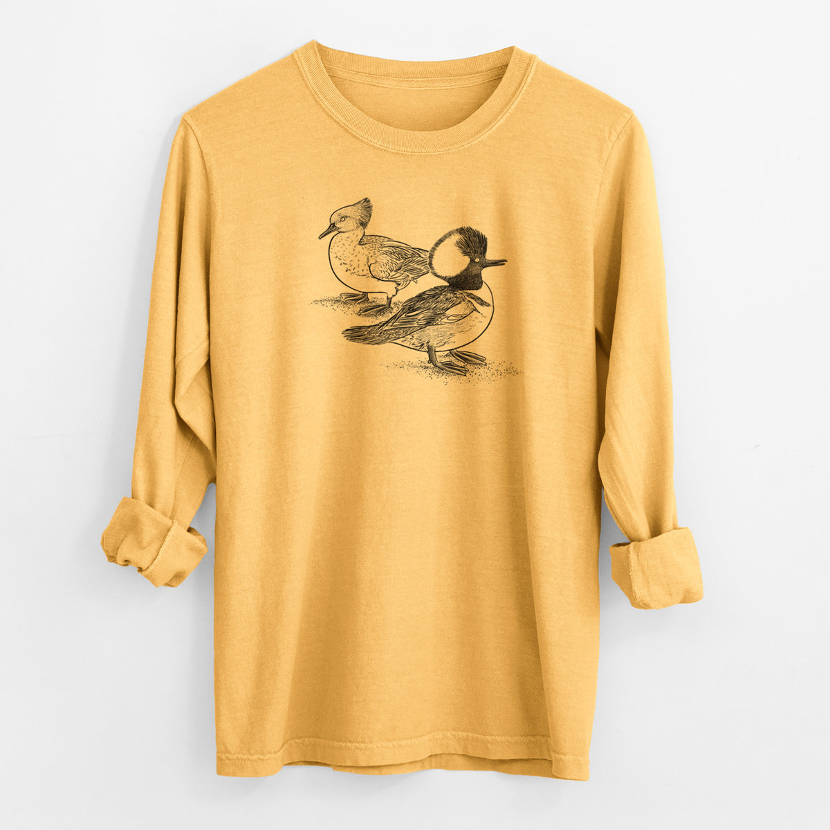 Hooded Mergansers - Lophodytes cucullatus - Men&#39;s Heavyweight 100% Cotton Long Sleeve