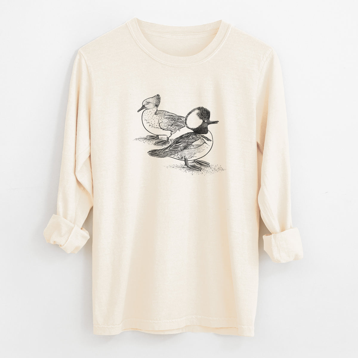 Hooded Mergansers - Lophodytes cucullatus - Unisex Comfort Colors 100% Cotton Long Sleeve