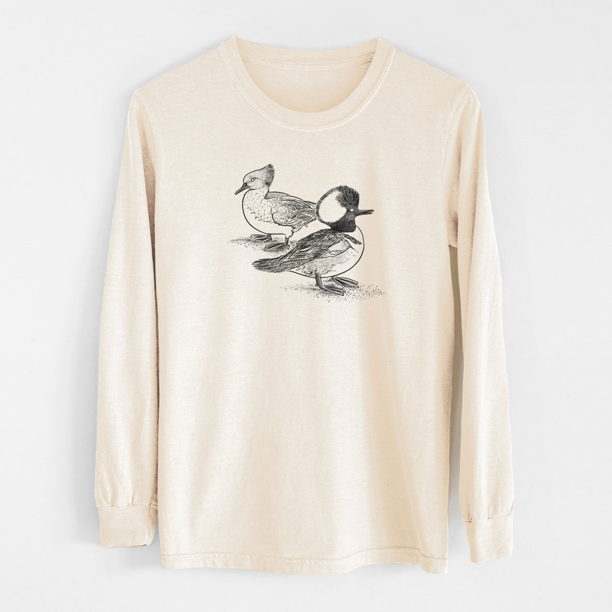 Hooded Mergansers - Lophodytes cucullatus - Unisex Comfort Colors 100% Cotton Long Sleeve