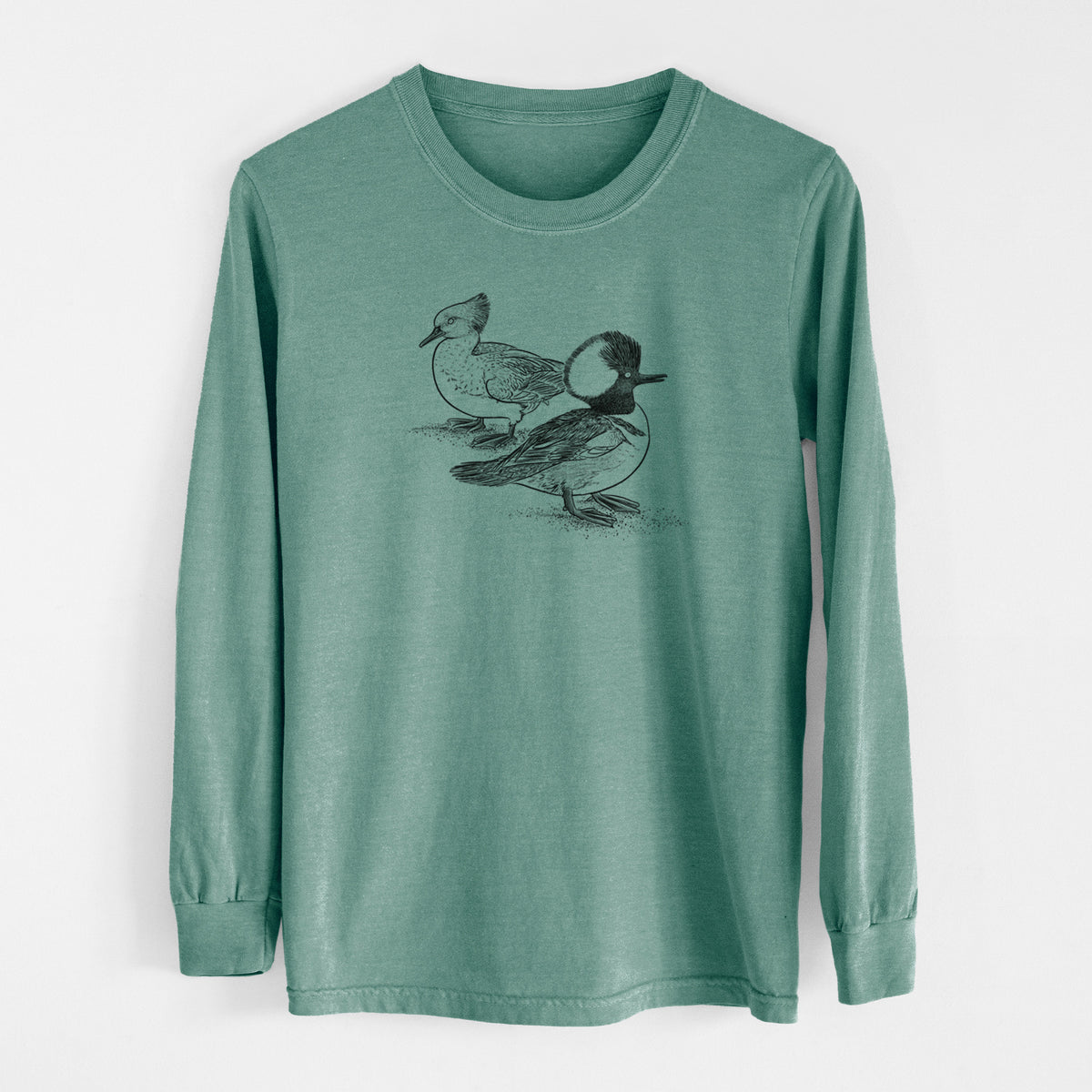 Hooded Mergansers - Lophodytes cucullatus - Unisex Comfort Colors 100% Cotton Long Sleeve