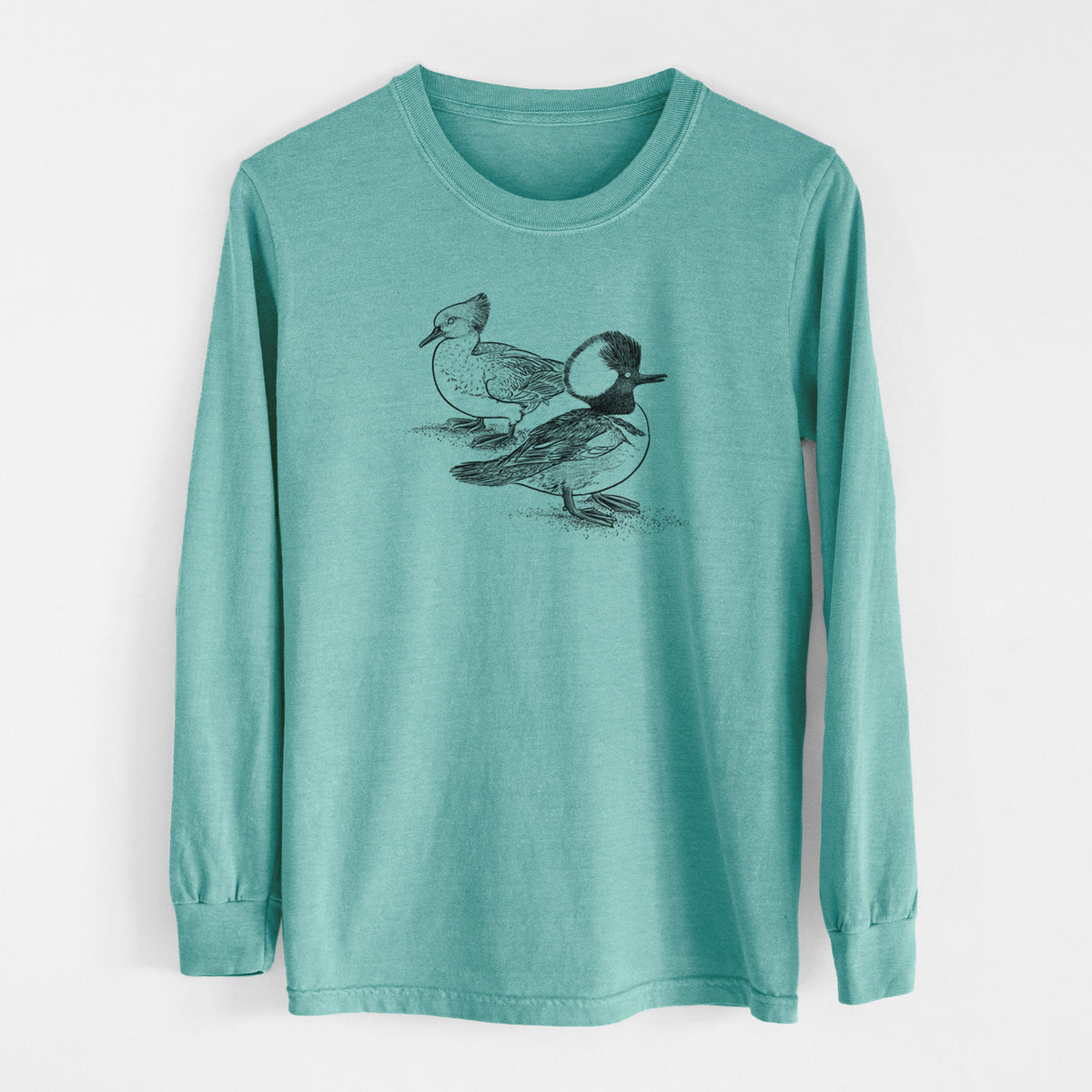 Hooded Mergansers - Lophodytes cucullatus - Men&#39;s Heavyweight 100% Cotton Long Sleeve