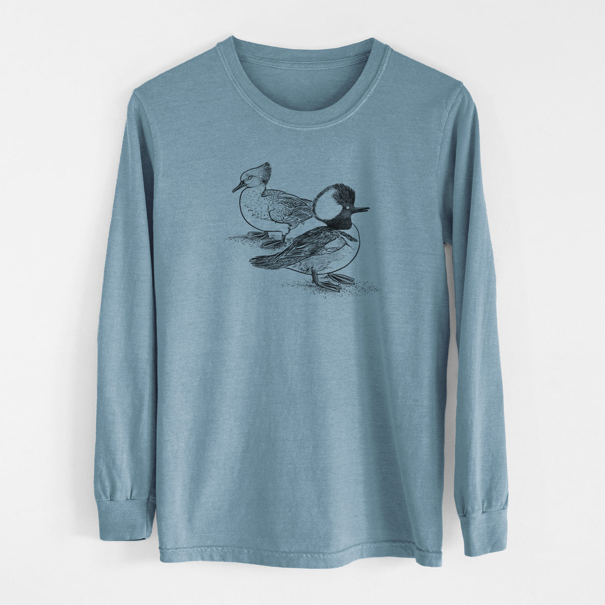 Hooded Mergansers - Lophodytes cucullatus - Men&#39;s Heavyweight 100% Cotton Long Sleeve