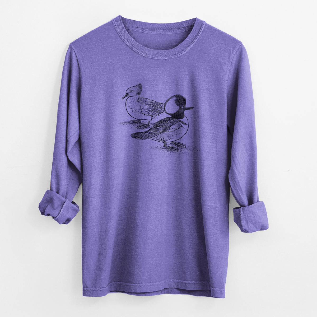 Hooded Mergansers - Lophodytes cucullatus - Unisex Comfort Colors 100% Cotton Long Sleeve