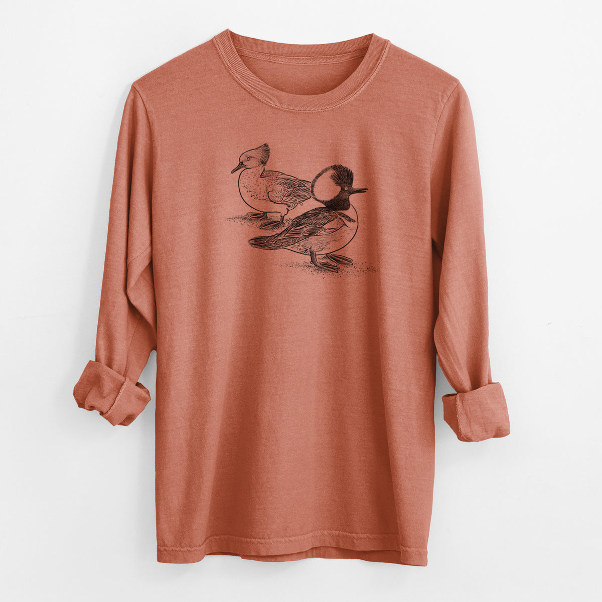 Hooded Mergansers - Lophodytes cucullatus - Men&#39;s Heavyweight 100% Cotton Long Sleeve