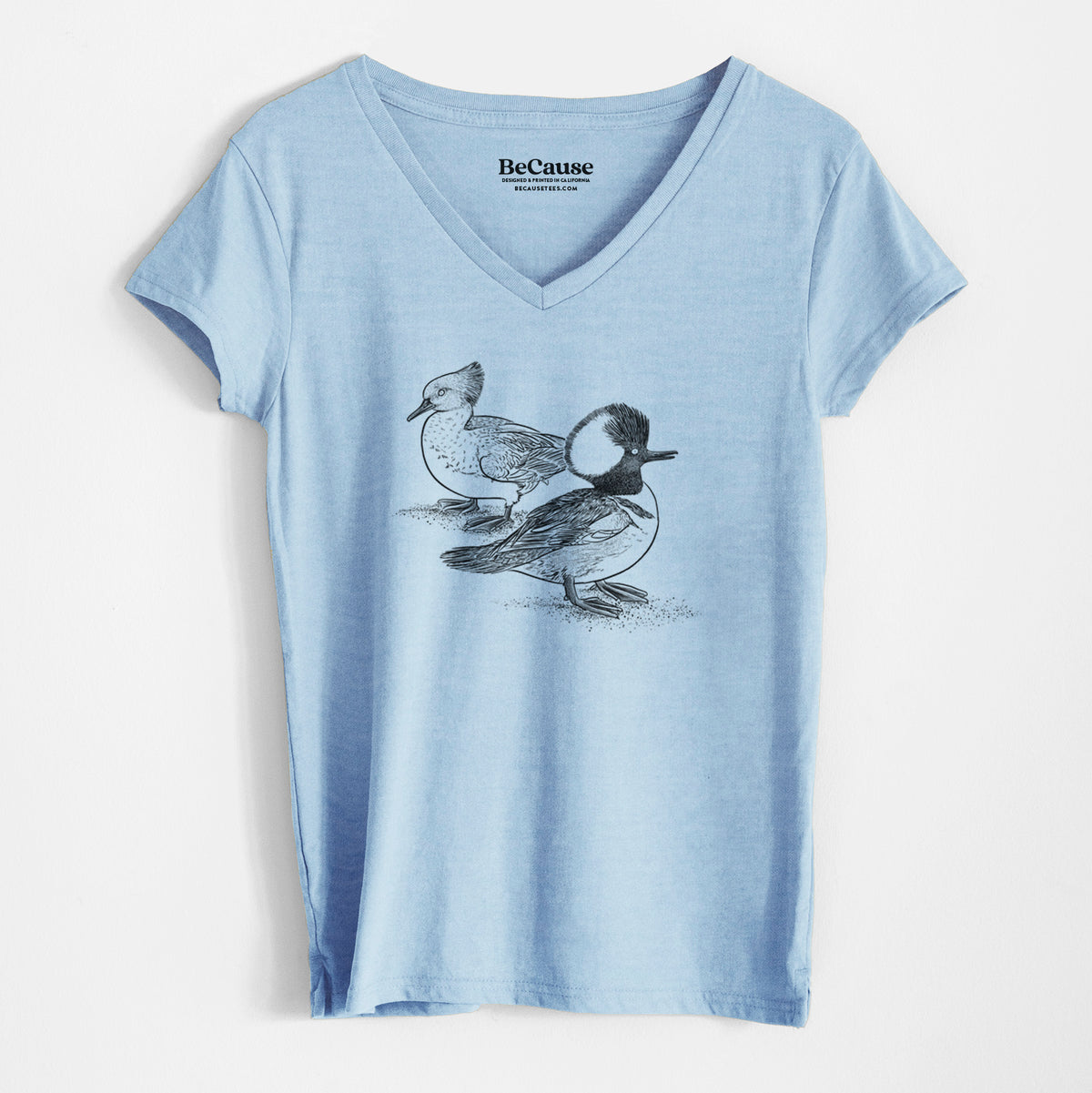 Hooded Mergansers - Lophodytes cucullatus - Women&#39;s 100% Recycled V-neck