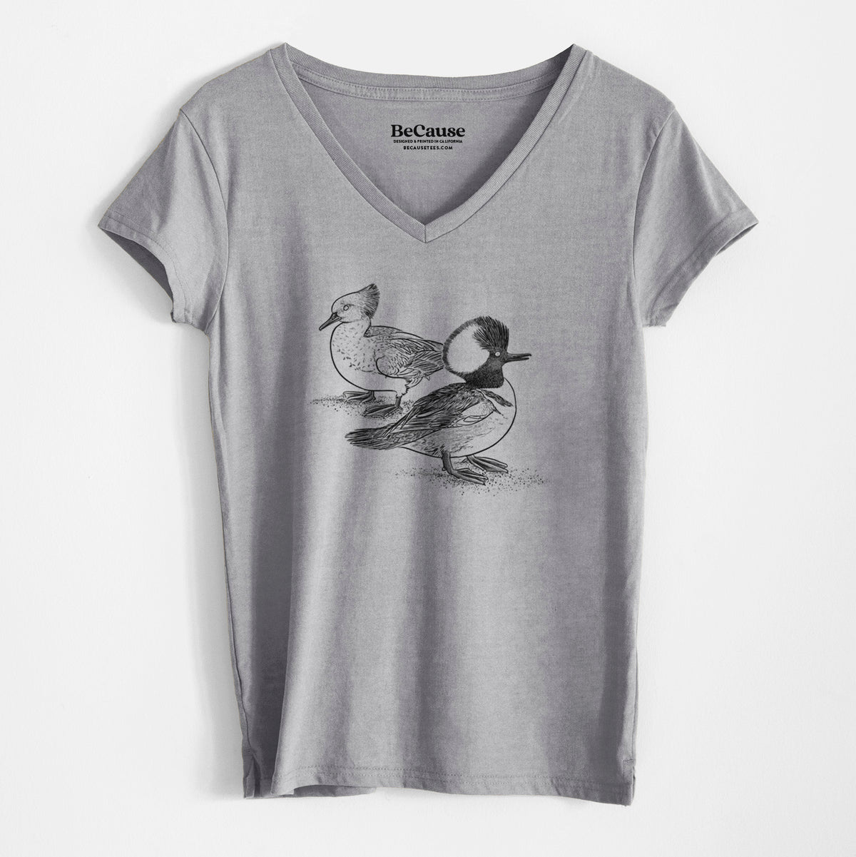 Hooded Mergansers - Lophodytes cucullatus - Women&#39;s 100% Recycled V-neck