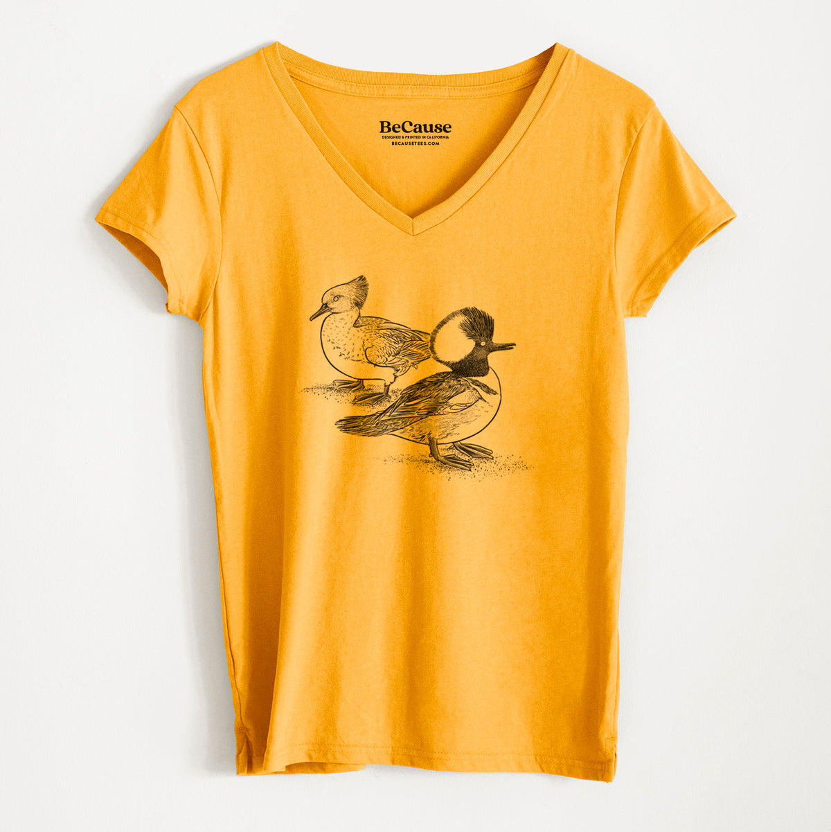 Hooded Mergansers - Lophodytes cucullatus - Women&#39;s 100% Recycled V-neck