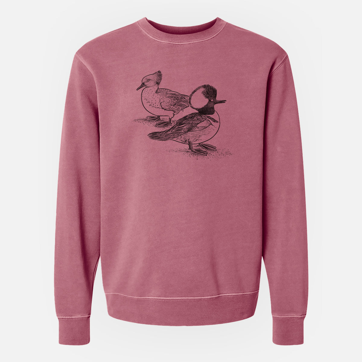 Hooded Mergansers - Lophodytes cucullatus - Unisex Pigment Dyed Crew Sweatshirt