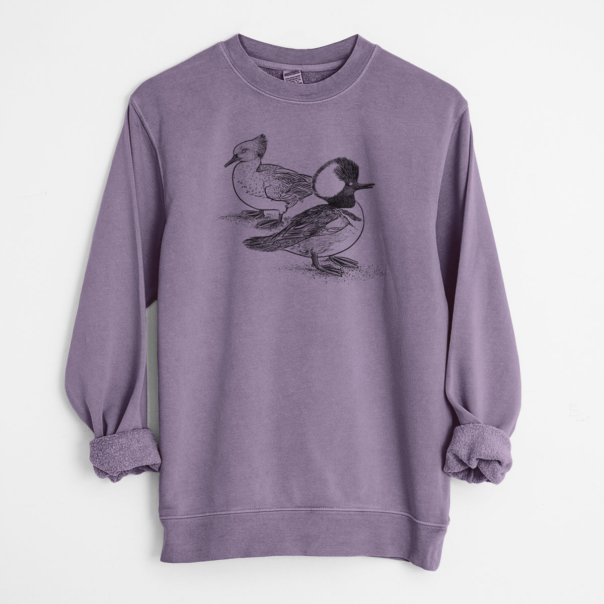 Hooded Mergansers - Lophodytes cucullatus - Unisex Pigment Dyed Crew Sweatshirt