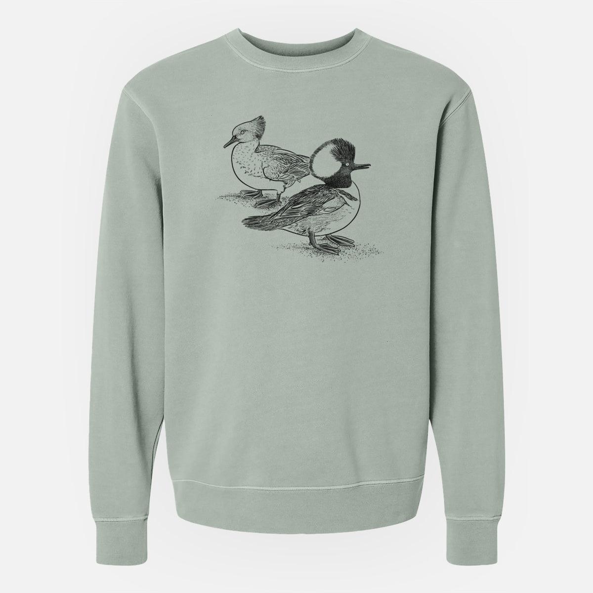 Hooded Mergansers - Lophodytes cucullatus - Unisex Pigment Dyed Crew Sweatshirt