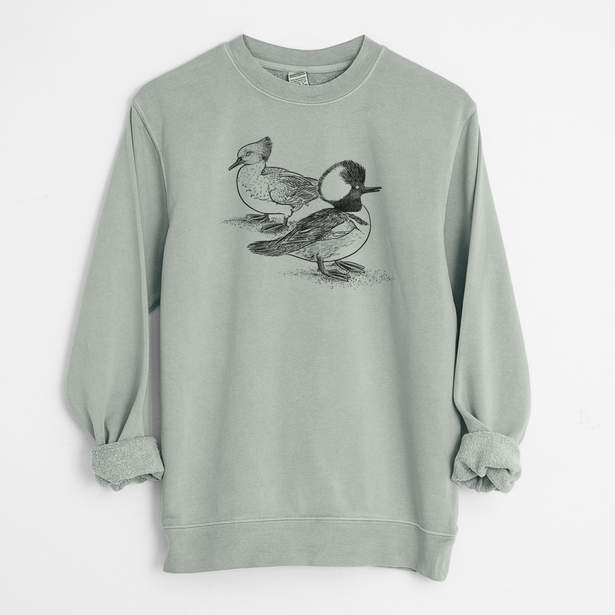 Hooded Mergansers - Lophodytes cucullatus - Unisex Pigment Dyed Crew Sweatshirt