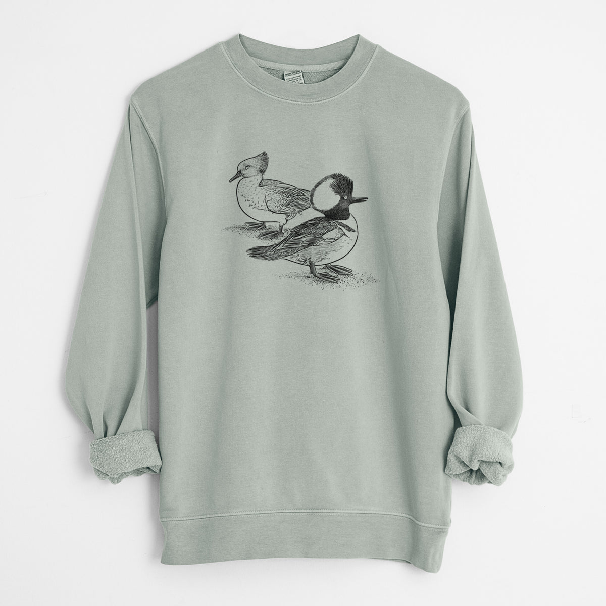 Hooded Mergansers - Lophodytes cucullatus - Unisex Pigment Dyed Crew Sweatshirt