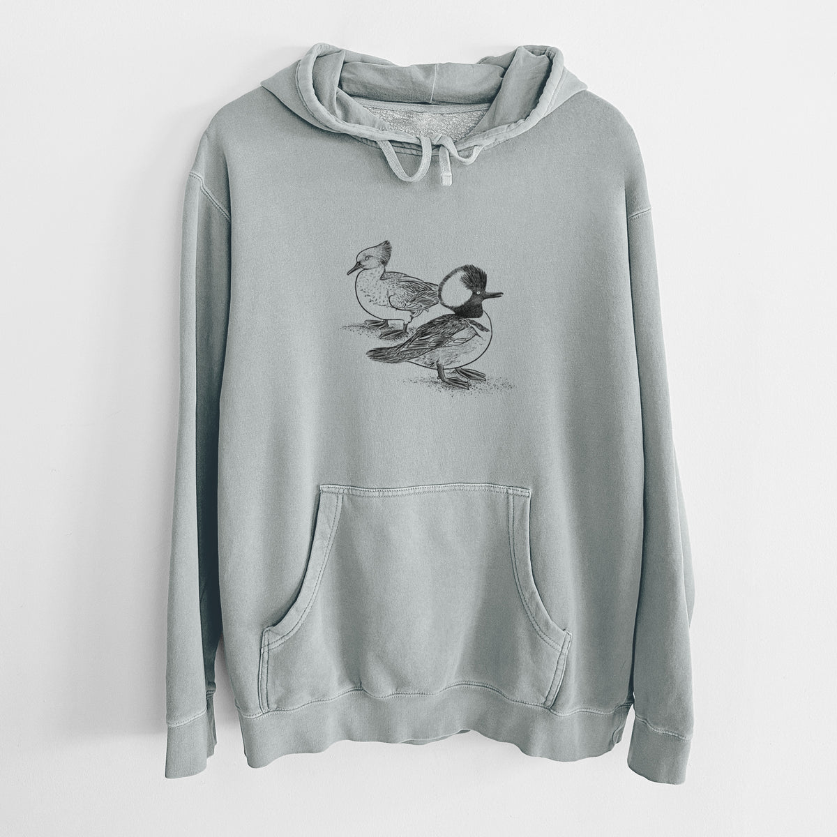 Hooded Mergansers - Lophodytes cucullatus - Unisex Pigment Dyed Hoodie