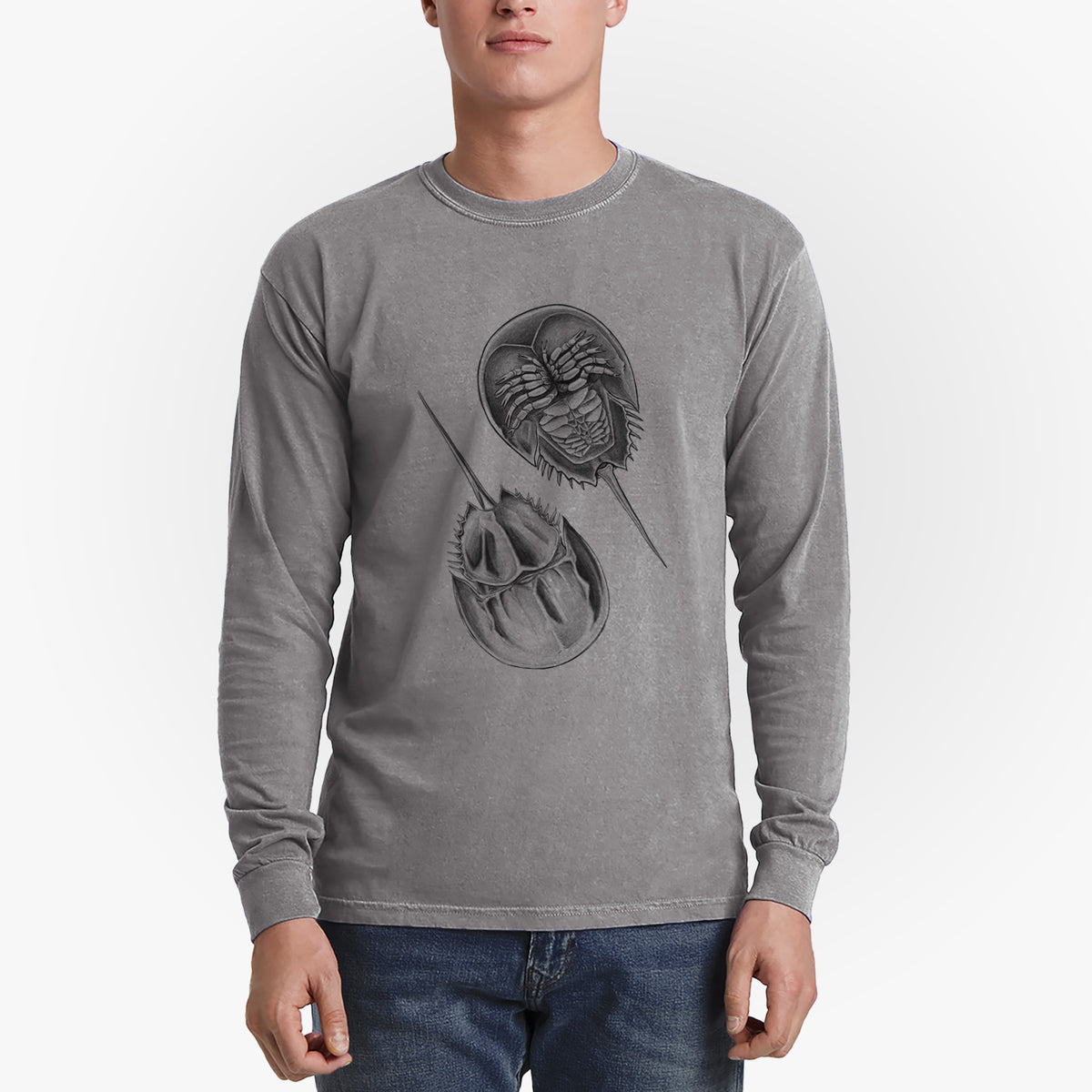 Atlantic Horseshoe Crab - Limulidae polyphemus - Men&#39;s Heavyweight 100% Cotton Long Sleeve