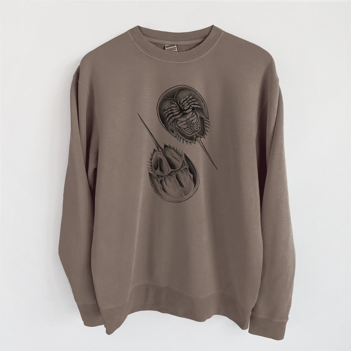 Atlantic Horseshoe Crab - Limulidae polyphemus - Unisex Pigment Dyed Crew Sweatshirt in Espresso Brown Color