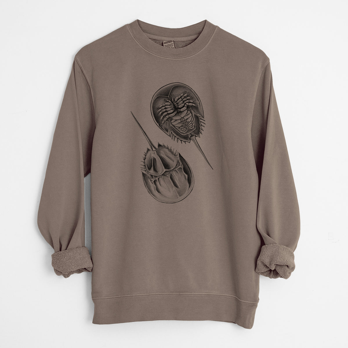 Atlantic Horseshoe Crab - Limulidae polyphemus - Unisex Pigment Dyed Crew Sweatshirt in Espresso Brown Color