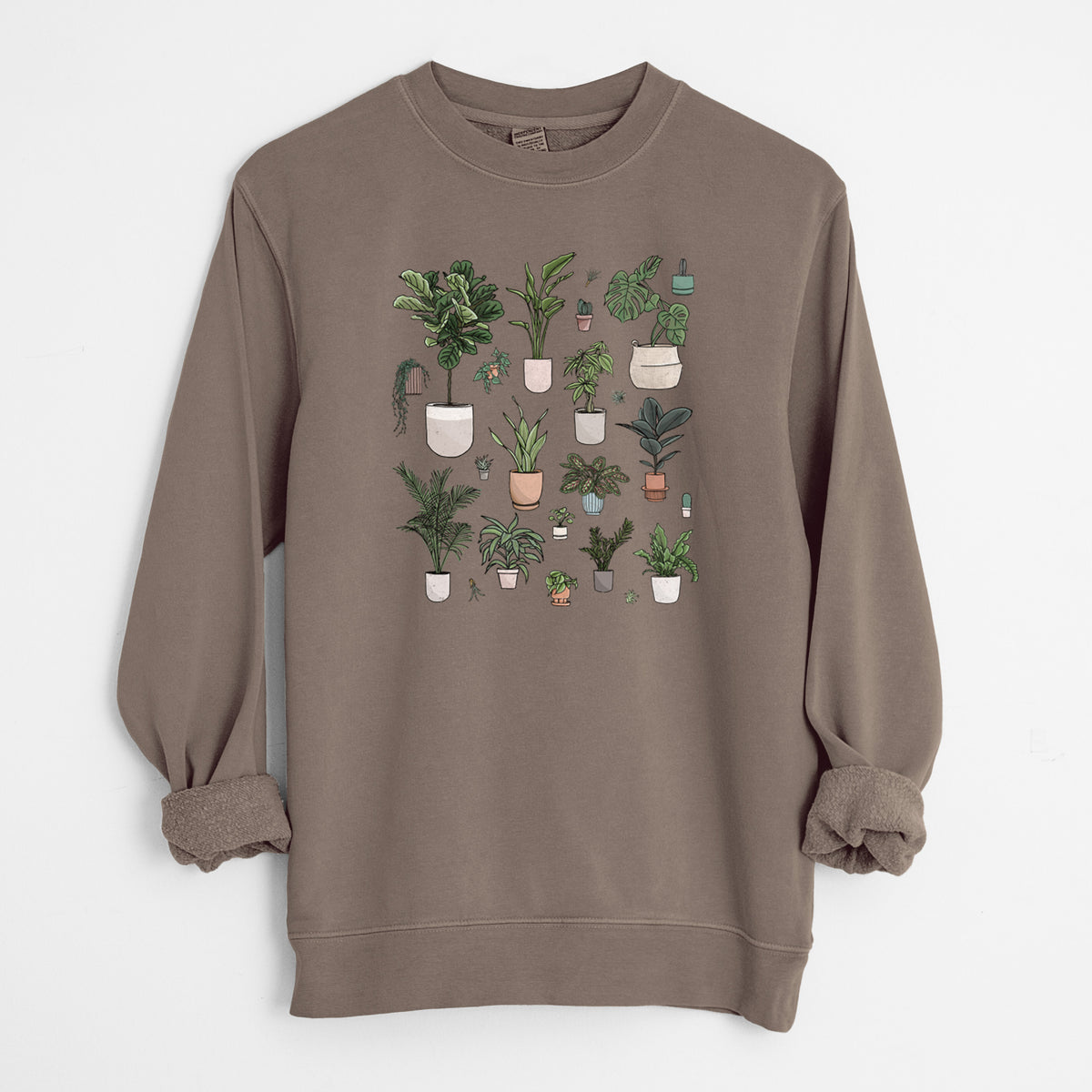 Collection of Houseplants - Unisex Pigment Dyed Crew Sweatshirt in Espresso