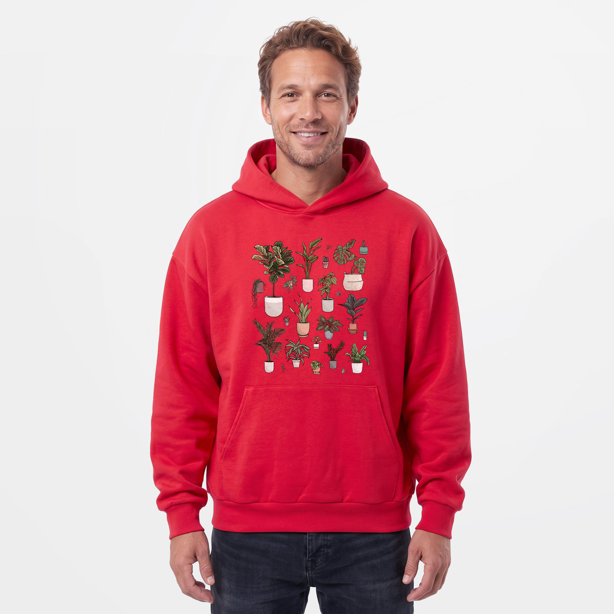 Male model wearing the Collection of Houseplants - Statement Midweight Hoodie.