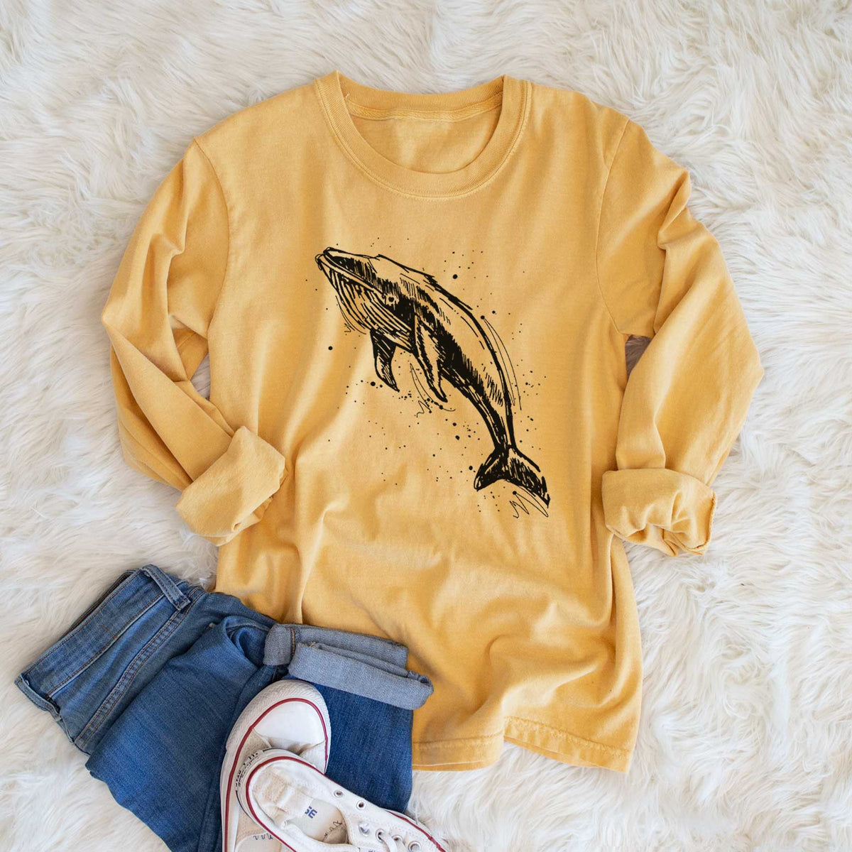 Humpback Whale - Men&#39;s Heavyweight 100% Cotton Long Sleeve