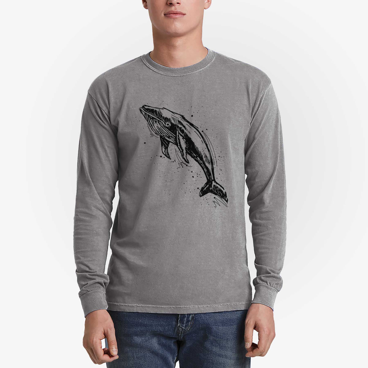 Humpback Whale - Men&#39;s Heavyweight 100% Cotton Long Sleeve