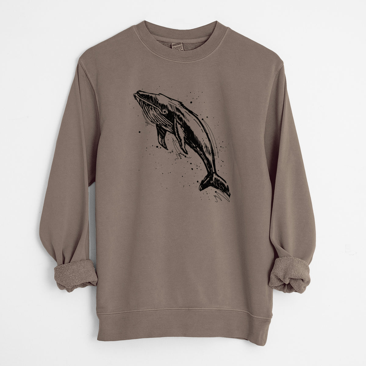 Humpback Whale - Unisex Pigment Dyed Crew Sweatshirt in Espresso Brown Color