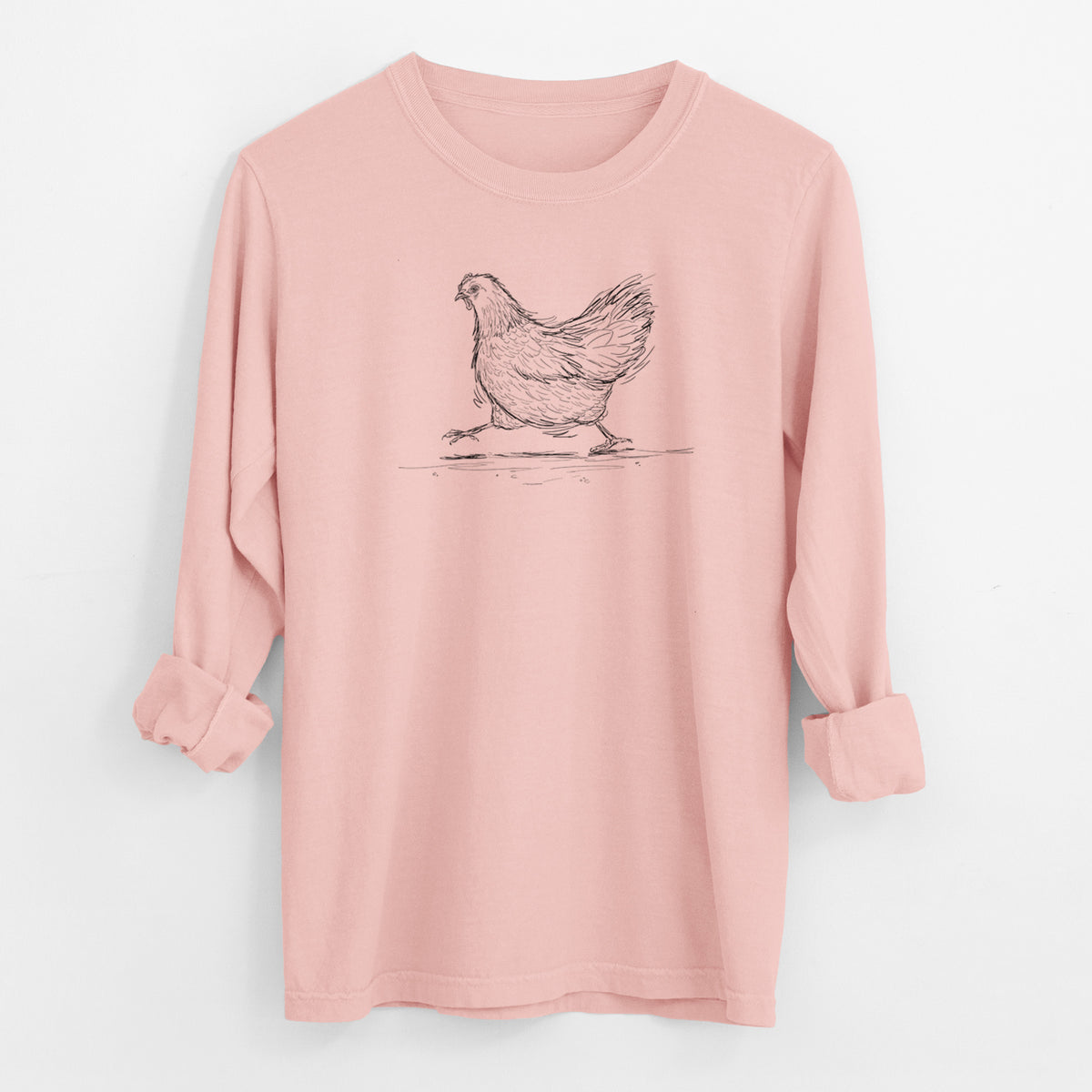 Hurried Hen - Orpington Chicken - Men&#39;s Heavyweight 100% Cotton Long Sleeve