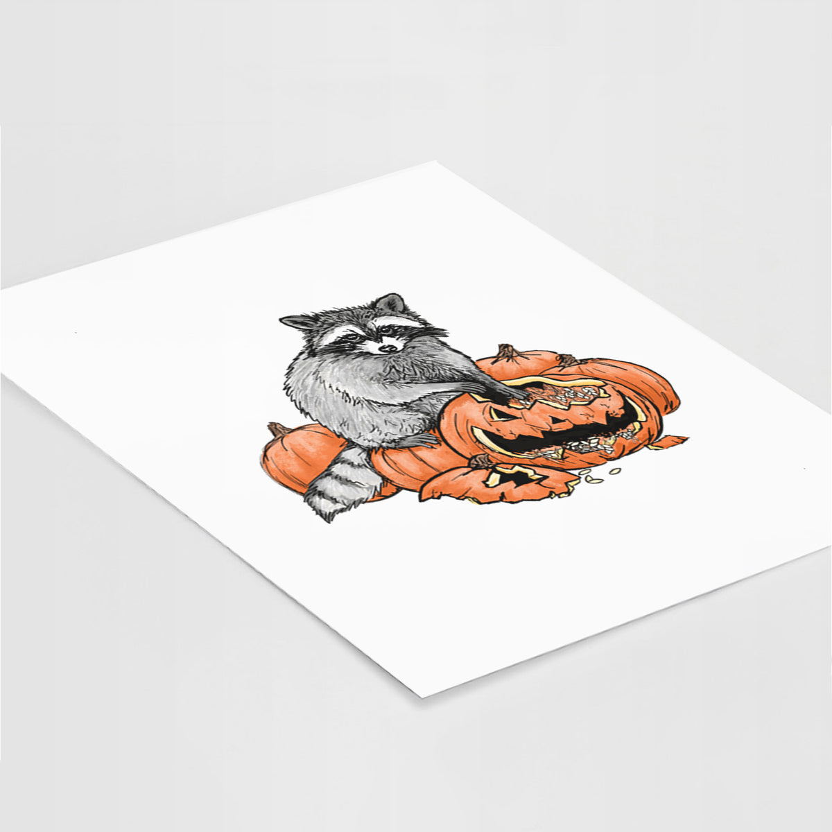 The Raccoon and the Jack-o'-Lantern - Fine Art Print