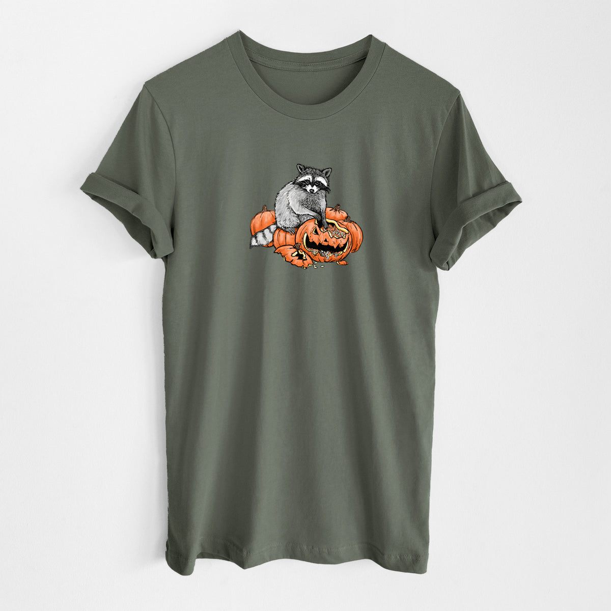 The Raccoon and the Jack-o'-Lantern - Lightweight 100% Cotton Unisex Crewneck