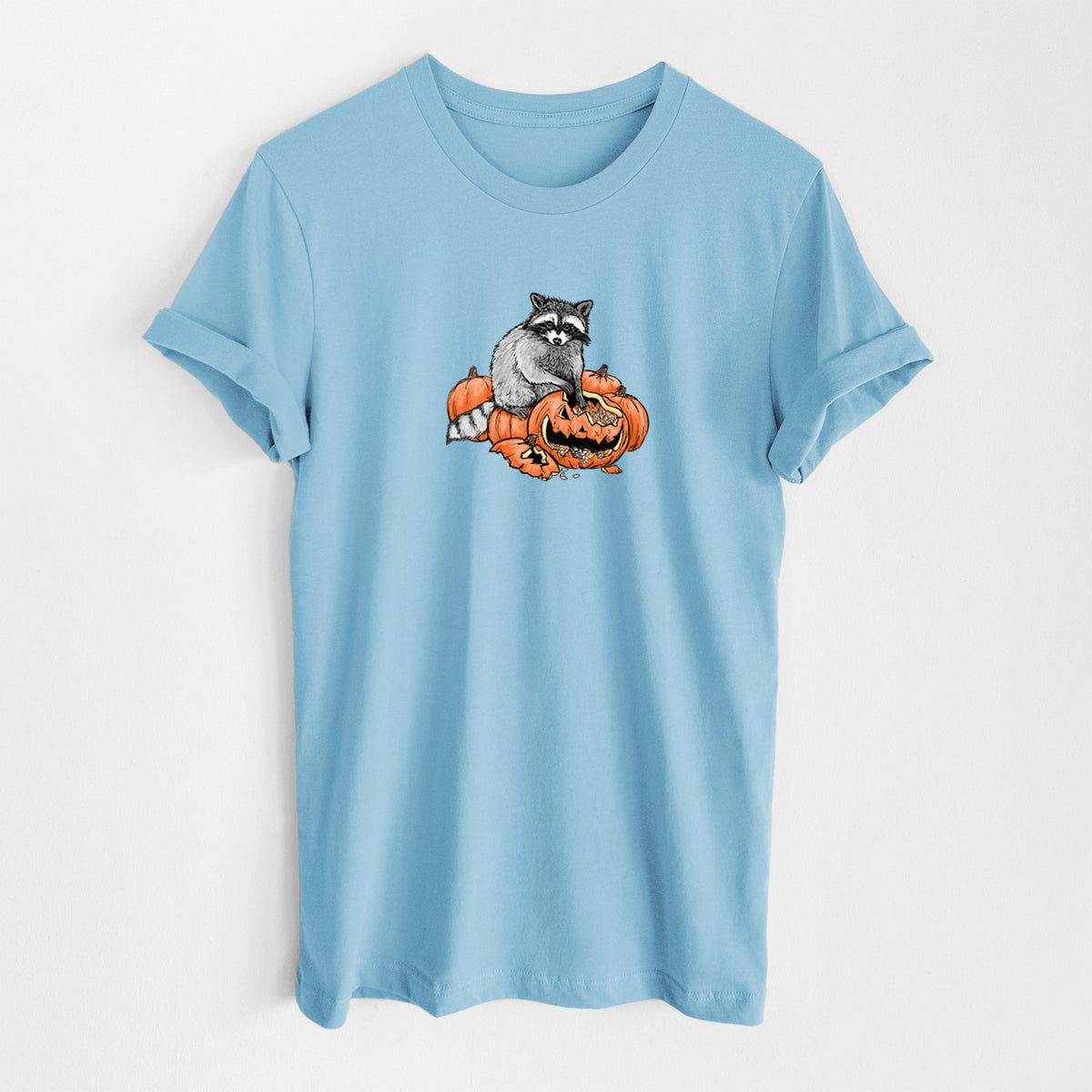 The Raccoon and the Jack-o'-Lantern - Lightweight 100% Cotton Unisex Crewneck
